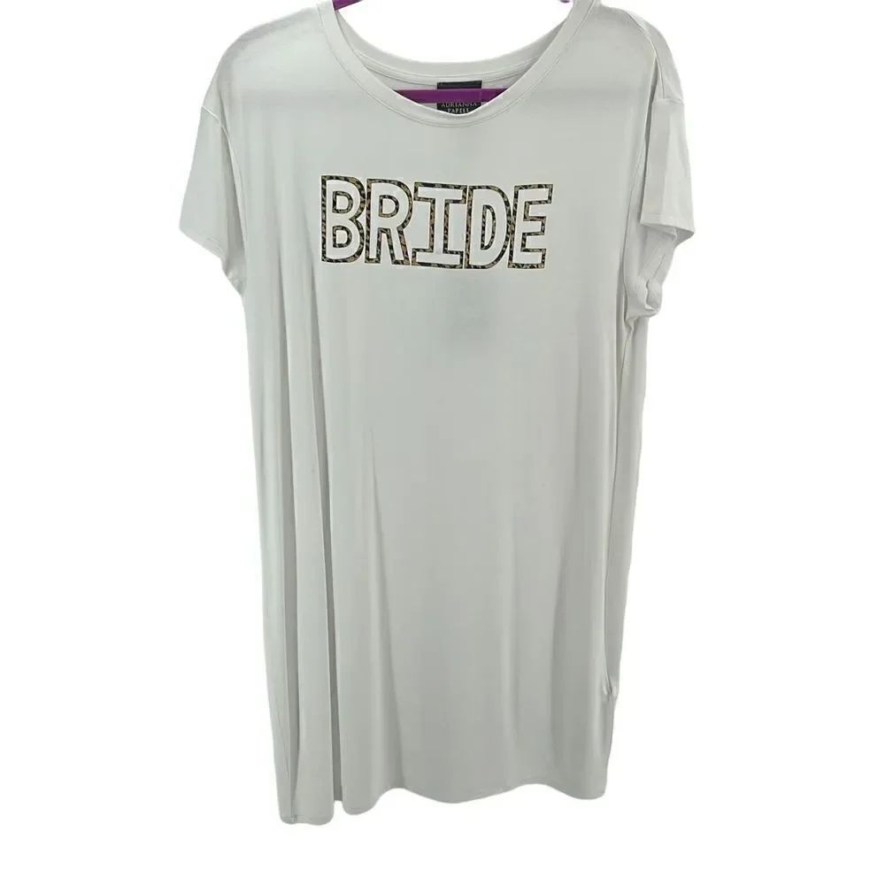 Adrianna Papell BRIDE night gown wedding Large white leopard gold glitter NWT